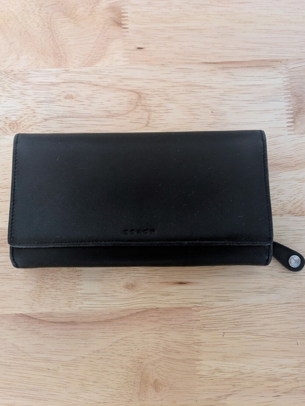Vintage Coach Black Leather Legacy Trifold Checkbook Wallet